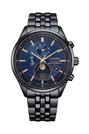 Citizen Herrenuhr Funkuhr Solar Saphirglas Mondphase Schwarz BY1035-56L