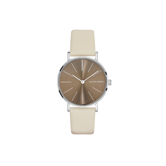 Adora Design Damenuhr Edelstahl Quarz Leder Beige Braun AD8820