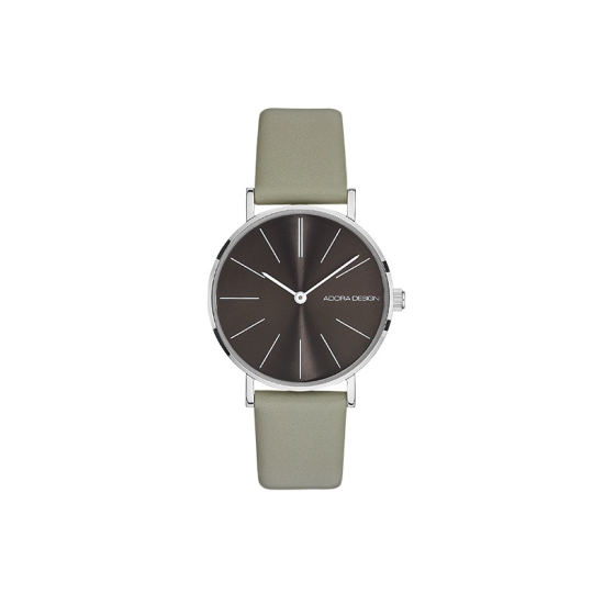 Adora Design Damenuhr Edelstahl Quarz Leder Grau AD8821