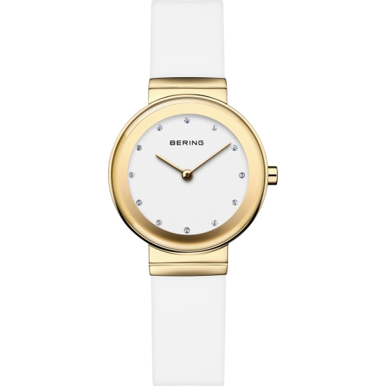 Bering Damenuhr Saphirglas Goldfarben Silikonband Weiß 10129-934