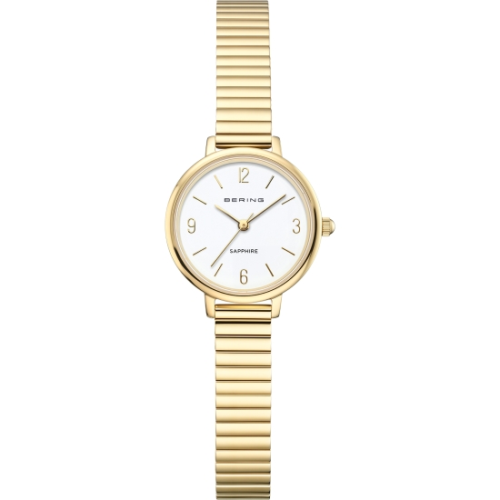 Bering Damenuhr Edelstahl Saphirglas Zugarmband Goldfarben 28mm 11028-934