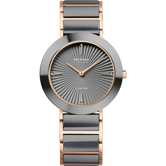Bering Damenuhr Quarz Saphirglas Keramik Grau Rosé 11435-768