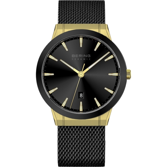 Bering Herrenuhr Saphirglas Datum Schwarz Milanaise 40mm 11440-132