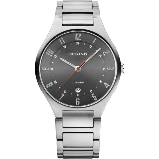 Bering Herrenuhr Titanium Datum Saphirglas 5BAR Grau 39mm 11739-772