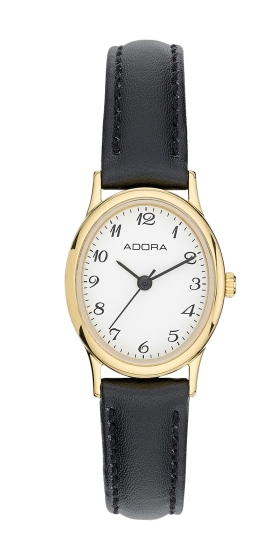 Adora Damenuhr Quarz Goldfarbend Oval Leder Schwarz AB6567