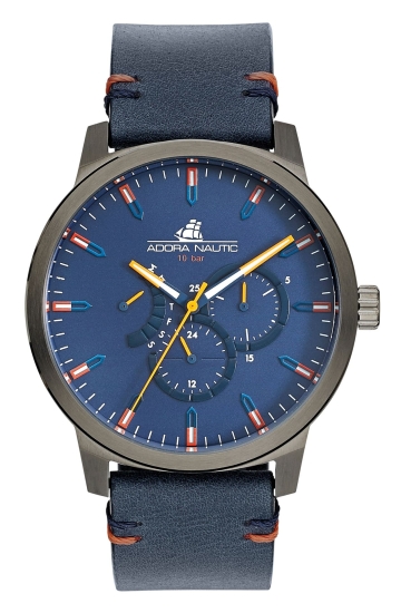 Adora Nautic Herrenuhr Multifunktion Blau 44mm Leder 10BAR AN2363