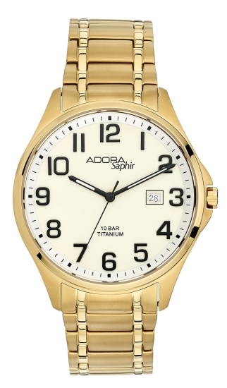 Adora Herrenuhr Titan Saphirglas Datum Goldfarben 10BAR AS4756