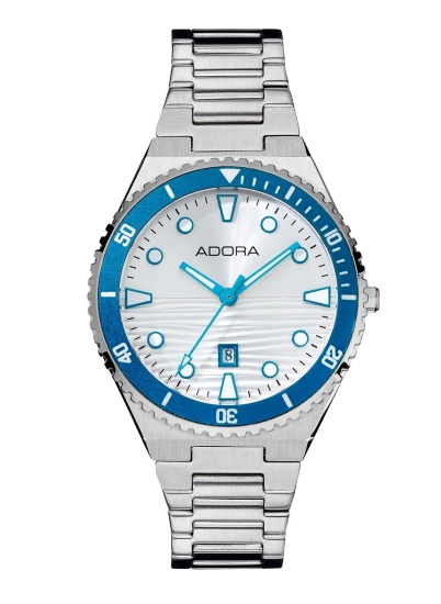Adora Damenuhr Edelstahl Quarz Datum Blau 34mm AT5715