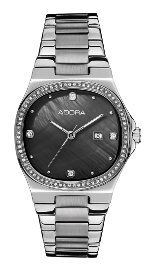 Adora Damenuhr Edelstahl Quarz Datum Perlmutt Schwarz 5BAR AT5716