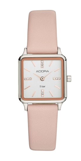 Adora Damenuhr Edelstahl Quarz Leder Quadrat Klein AT5727