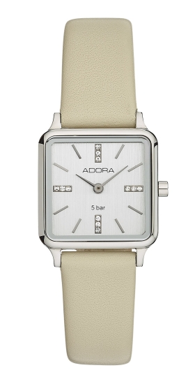 Adora Damenuhr Edelstahl Quarz Leder Beige Quadrat Klein AT5728