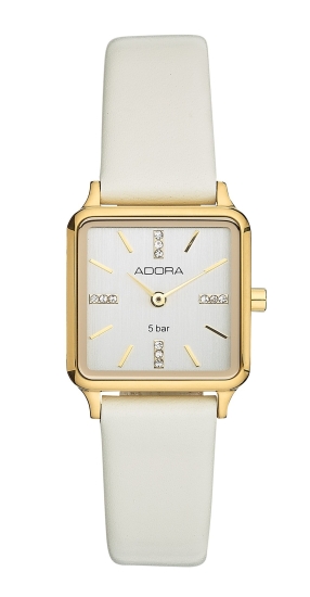 Adora Damenuhr Edelstahl Quarz Leder Quadrat Goldfarben Klein AT5729