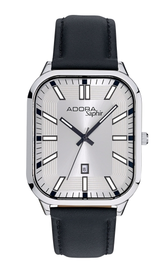 Adora Herrenuhr Saphirglas Datum Rechteckig Leder Schwarz AS4796