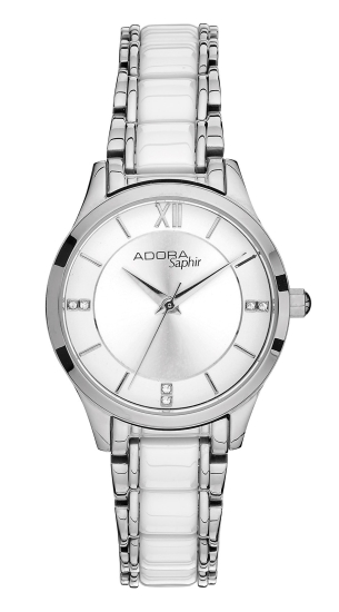 Adora Damenuhr Edelstahl Saphirglas Keramik Weiss 29mm AS4800