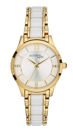 Adora Damenuhr Saphirglas Keramik Weiss Goldfarben 29mm AS4801