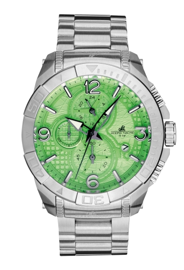 Adora Herrenuhr Chronograph Edelstahl Datum 44mm Grün 10BAR AN2419