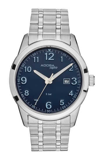 Adora Herrenuhr Edelstahl Saphirglas Datum 42mm Blau 5BAR AS4810