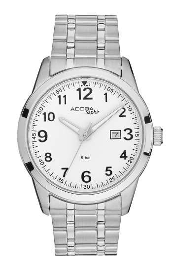 Adora Herrenuhr Edelstahl Saphirglas Datum 42mm Weiß 5BAR AS4811