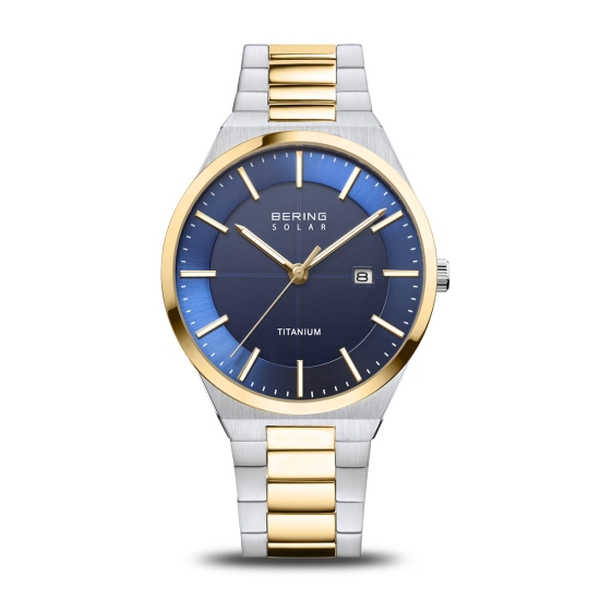 Bering Herrenuhr Solar Titan Saphirglas Limited Bicolor Blau 14439-717