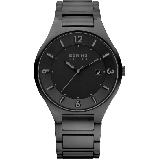 Bering Herrenuhr Solar Saphirglas Datum Schwarz 40mm 14440-722