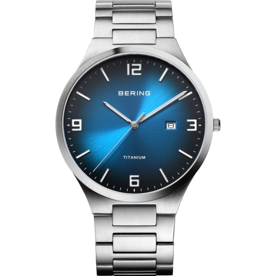 Bering Herrenuhr Titanium Datum Saphirglas 40mm Blau 15240-777