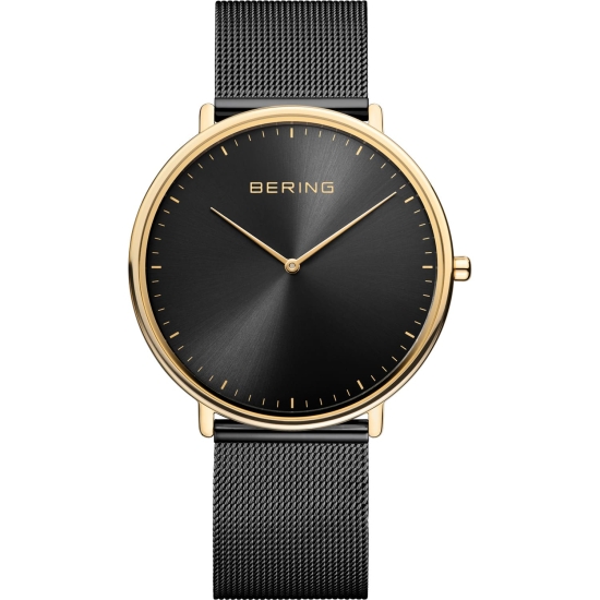 Bering Damenuhr Saphirglas Milanaise Schwarz Goldfarben 39mm 15739-132