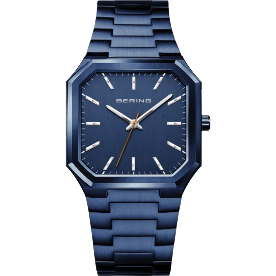 Bering Herrenuhr Edelstahl Datum Saphirglas Blau 37mm 16535-797