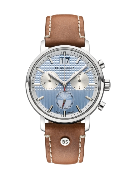 Bruno Söhnle Glashütte Herrenuhr Marcato III Chrono Blau Leder 17-13143-343