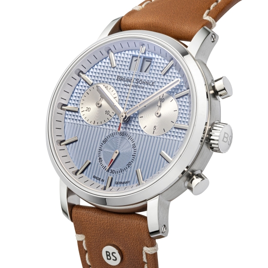 Preview: Bruno Söhnle Glashütte Herrenuhr Marcato III Chrono Blau Leder 17-13143-343