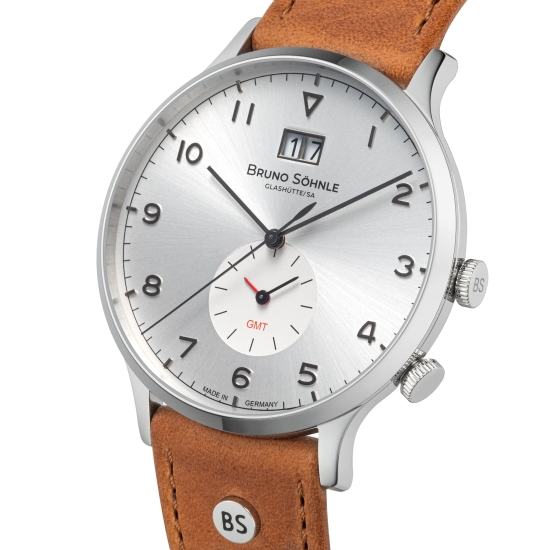 Preview: Bruno Söhnle Glashütte Herrenuhr Brunello GMT Großdatum Braun 17-73239-721