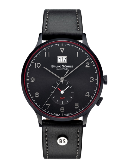 Bruno Söhnle Glashütte Herrenuhr Brunello GMT Großdatum Schwarz 17-73239-721