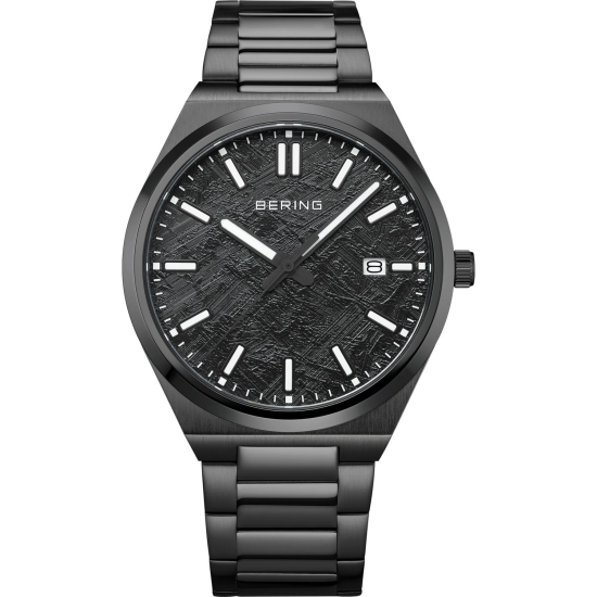 Bering Herrenuhr Edelstahl Saphirglas Datum Flach 39mm Schwarz 17639-722