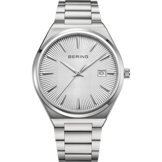 Bering Herrenuhr Edelstahl Datum Saphirglas Weiss 40mm 17640-704