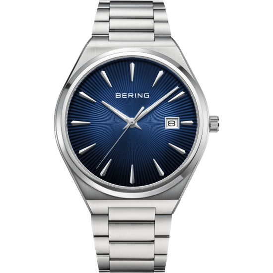 Bering Herrenuhr Edelstahl Datum Saphirglas Blau 40mm 17640-707