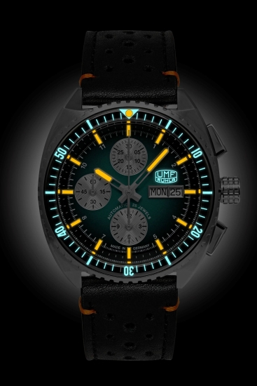 Preview: UMF Ruhla Herrenuhr Automatik Chrono Grün Saphirglas 42mm 1818-4