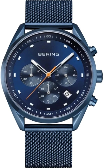 Bering Herrenuhr Chrono Saphirglas Datum Blau Milanaise 10BAR 19240-397