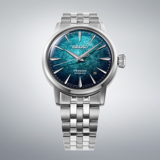 Seiko Presage Herrenuhr Cocktail Time Automatik Blau Datum HCB001J1