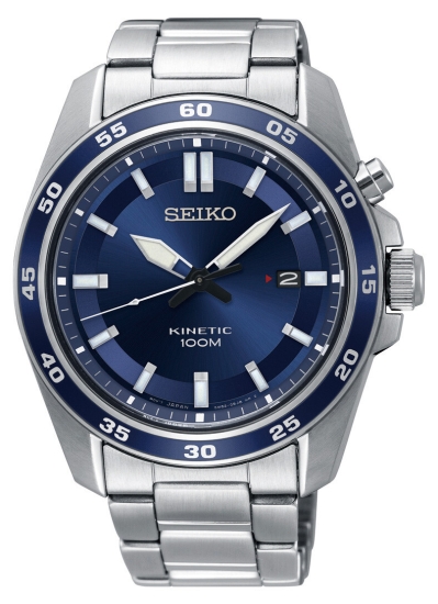 Seiko Kinetic Herrenuhr Datum Edelstahl Blau 10BAR 42mm SKA783P1
