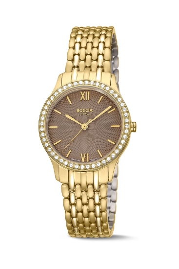 Boccia Titanium Damenuhr Titan Saphirglas Braun Goldfarben 30mm 3376-03