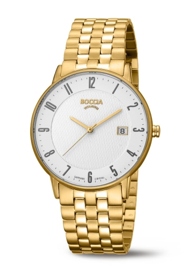 Boccia Titanium Herrenuhr Titan Saphirglas Datum Goldfarben 39mm 3607-07