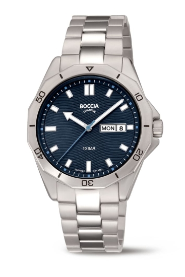 Boccia Titanium Herrenuhr Tag Datum Saphirglas 40mm Blau 10BAR 3680-03