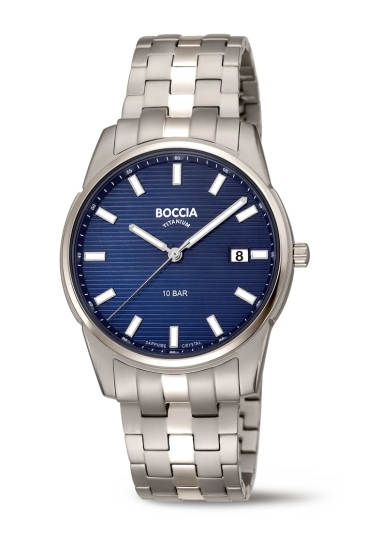 Boccia Titanium Herrenuhr Datum Saphirglas 38mm Blau 10BAR 3686-01