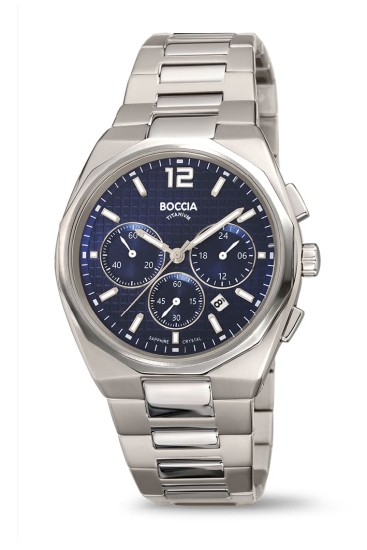 Boccia Titanium Herrenuhr Chrono Datum Saphirglas Blau 39mm 3731-01