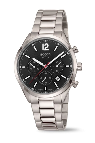 Boccia Titanium Herrenuhr Chrono Datum Saphirglas Schwarz 10BAR 3732-01