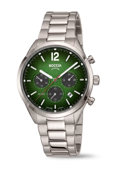 Boccia Titanium Herrenuhr Chrono Datum Saphirglas Grün 10BAR 3732-02
