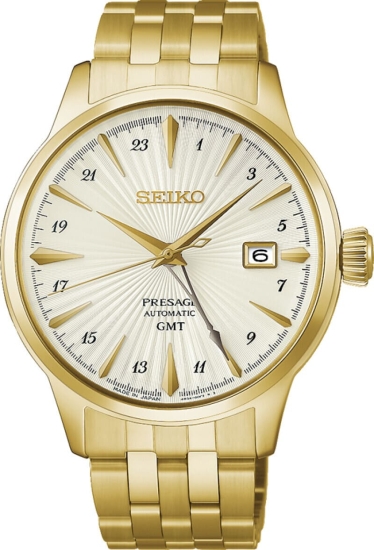 Seiko Presage Cocktail Herrenuhr Automatik GMT Datum Goldfarben HCB004J1