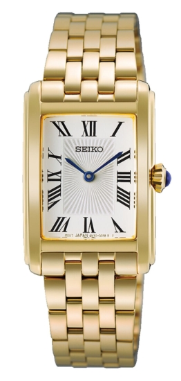 Seiko Damenuhr Quarz Rechteckig Edelstahl Goldfarben 22mm HGG001P1