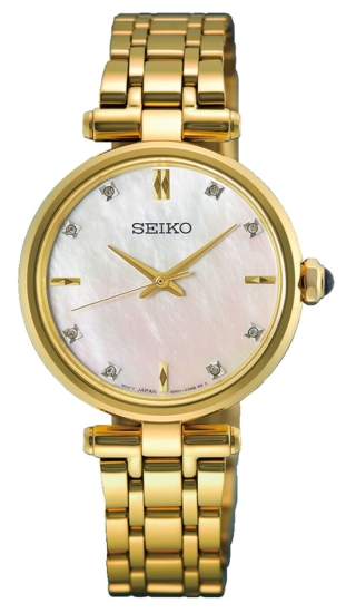 Seiko Damenuhr Quarz Saphirglas Edelstahl Goldfarben 29mm HGH008P1