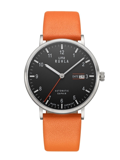 UMR Ruhla Herrenuhr Automatik Saphirglas Leder Orange 40mm 80496