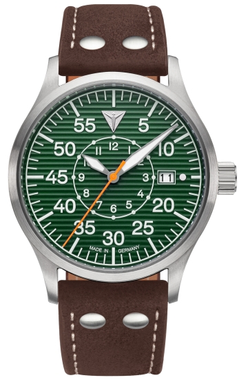 Junkers Herrenuhr Flieger Automatik Datum Grün Leder 9.52.01.06